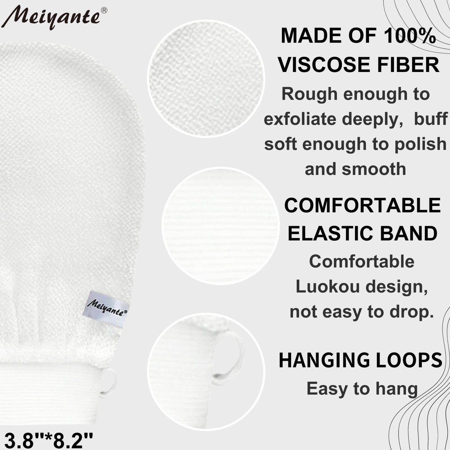 Meiyante Korean Exfoliating Mitts (2pcs White L) Microdermabrasion at Home Exfoliating Gloves Visibly Lift Away Dead Skin, Great for Spray Tan Removal or Keratosis Pilaris Made of 100% Viscose Fiber