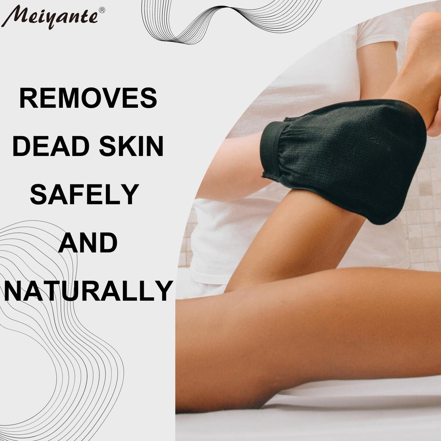 Meiyante Korean Exfoliating Mitts (2pcs White L) Microdermabrasion at Home Exfoliating Gloves Visibly Lift Away Dead Skin, Great for Spray Tan Removal or Keratosis Pilaris Made of 100% Viscose Fiber