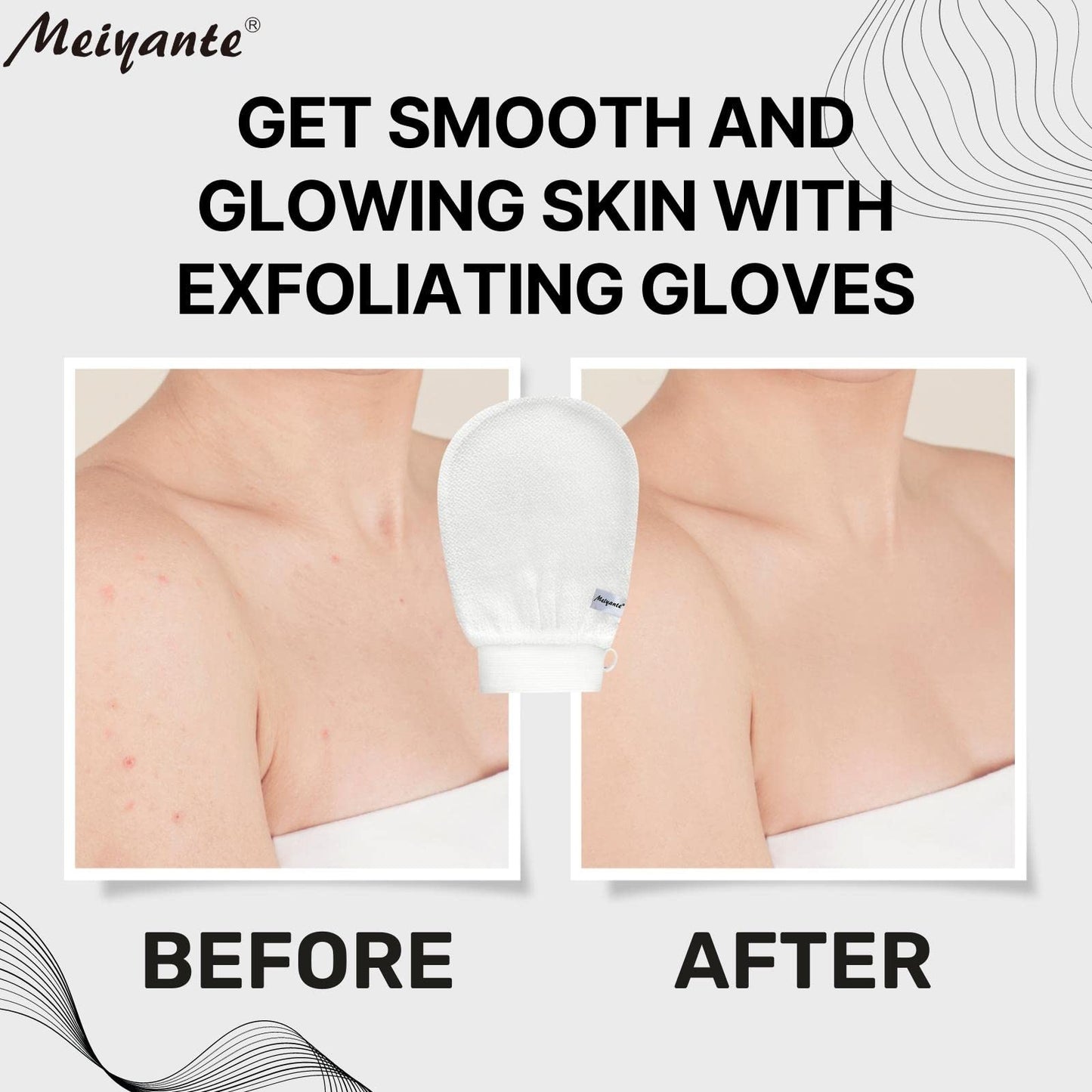 Meiyante Korean Exfoliating Mitts (2pcs White L) Microdermabrasion at Home Exfoliating Gloves Visibly Lift Away Dead Skin, Great for Spray Tan Removal or Keratosis Pilaris Made of 100% Viscose Fiber