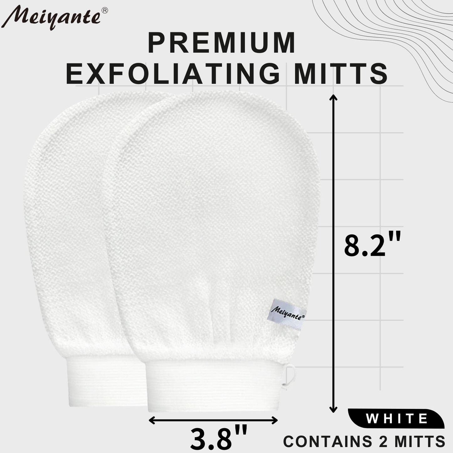 Meiyante Korean Exfoliating Mitts (2pcs White L) Microdermabrasion at Home Exfoliating Gloves Visibly Lift Away Dead Skin, Great for Spray Tan Removal or Keratosis Pilaris Made of 100% Viscose Fiber