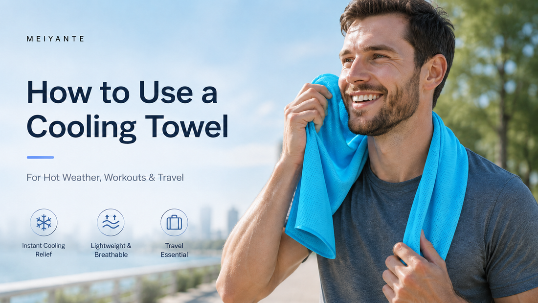 Meiyante blue cooling towel for hot weather, workouts, and travel