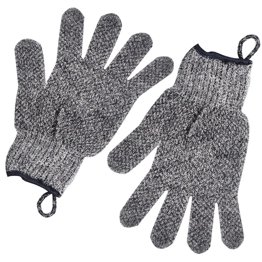 Meiyante Exfoliating Gloves with Hanging Loop – 1 Pair Bamboo Charcoal Bath & Shower Scrub Gloves, Dead Skin & Ingrown Hair Remover