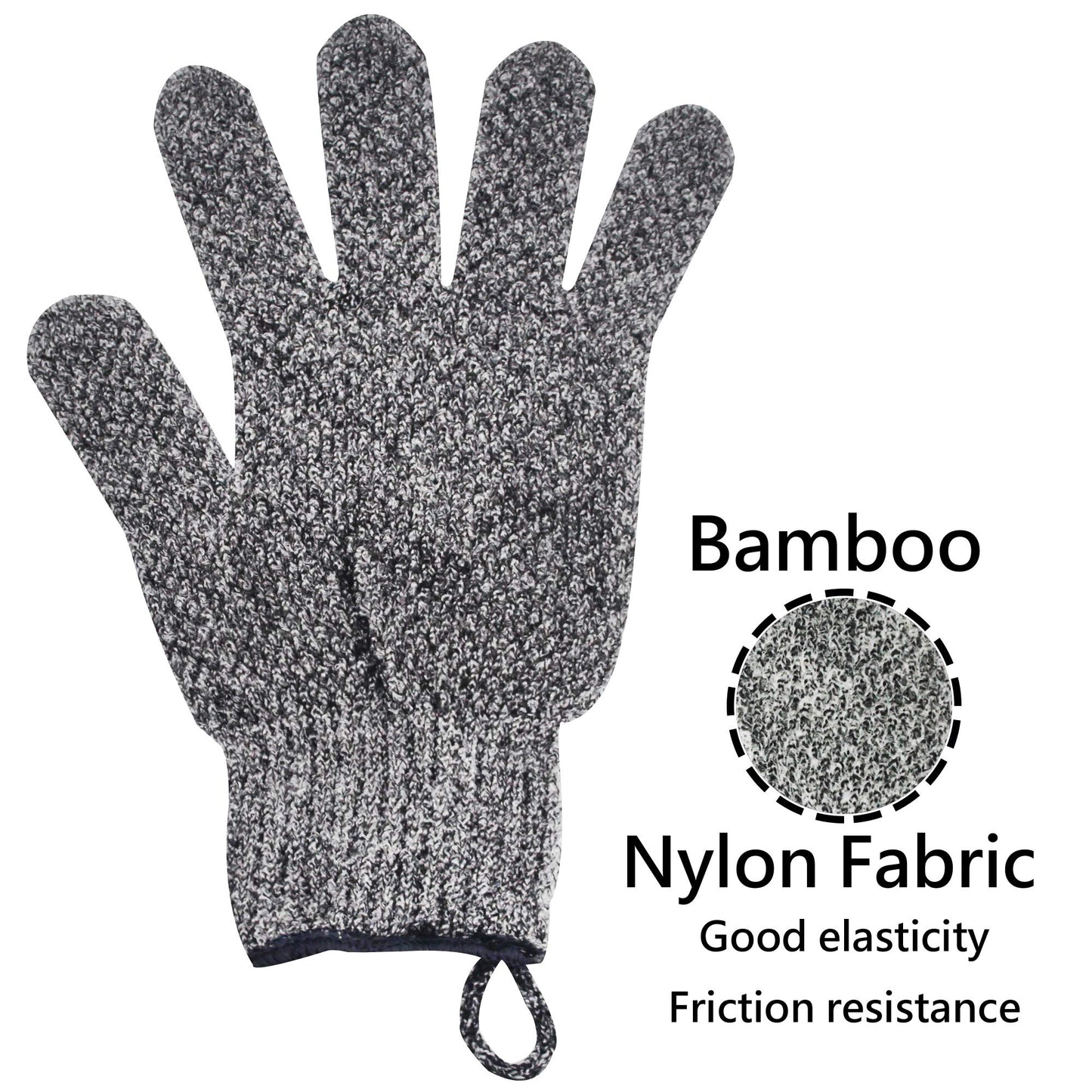 Meiyante Exfoliating Gloves with Hanging Loop – 1 Pair Bamboo Charcoal Bath & Shower Scrub Gloves, Dead Skin & Ingrown Hair Remover