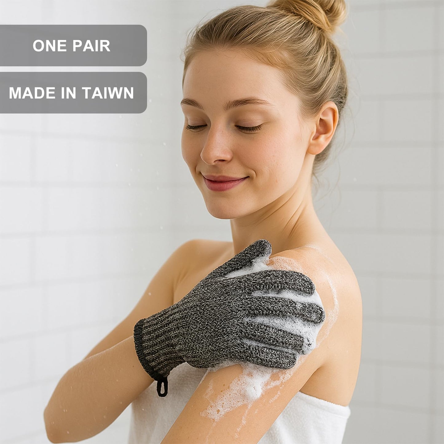 Meiyante Exfoliating Gloves with Hanging Loop – 1 Pair Bamboo Charcoal Bath & Shower Scrub Gloves, Dead Skin & Ingrown Hair Remover